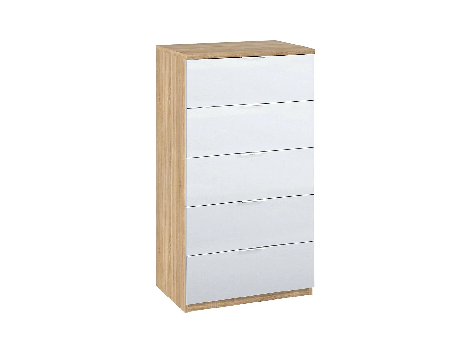 Commode Dhvali, commode à 5 tiroirs, commode pour la chambre, commode moderne, 60x40h110 cm, chêne et blanc