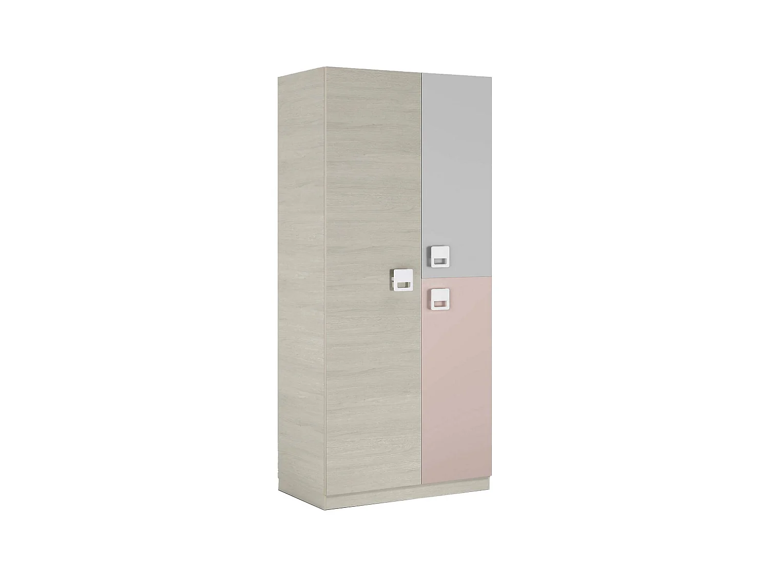 Armoire Dgorett, armoire de chambre, armoire avec 3 portes et 3 étagères avec tringle à vêtements, 90x52h200 cm, gris et rose