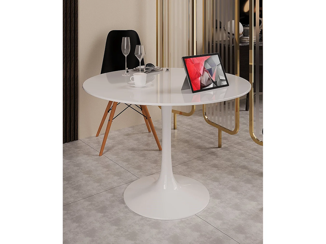 Table fixe Dpavard, Table de cuisine ronde, Table de salle à manger, Table avec plateau polyvalent, 100x100h75 cm, Blanc