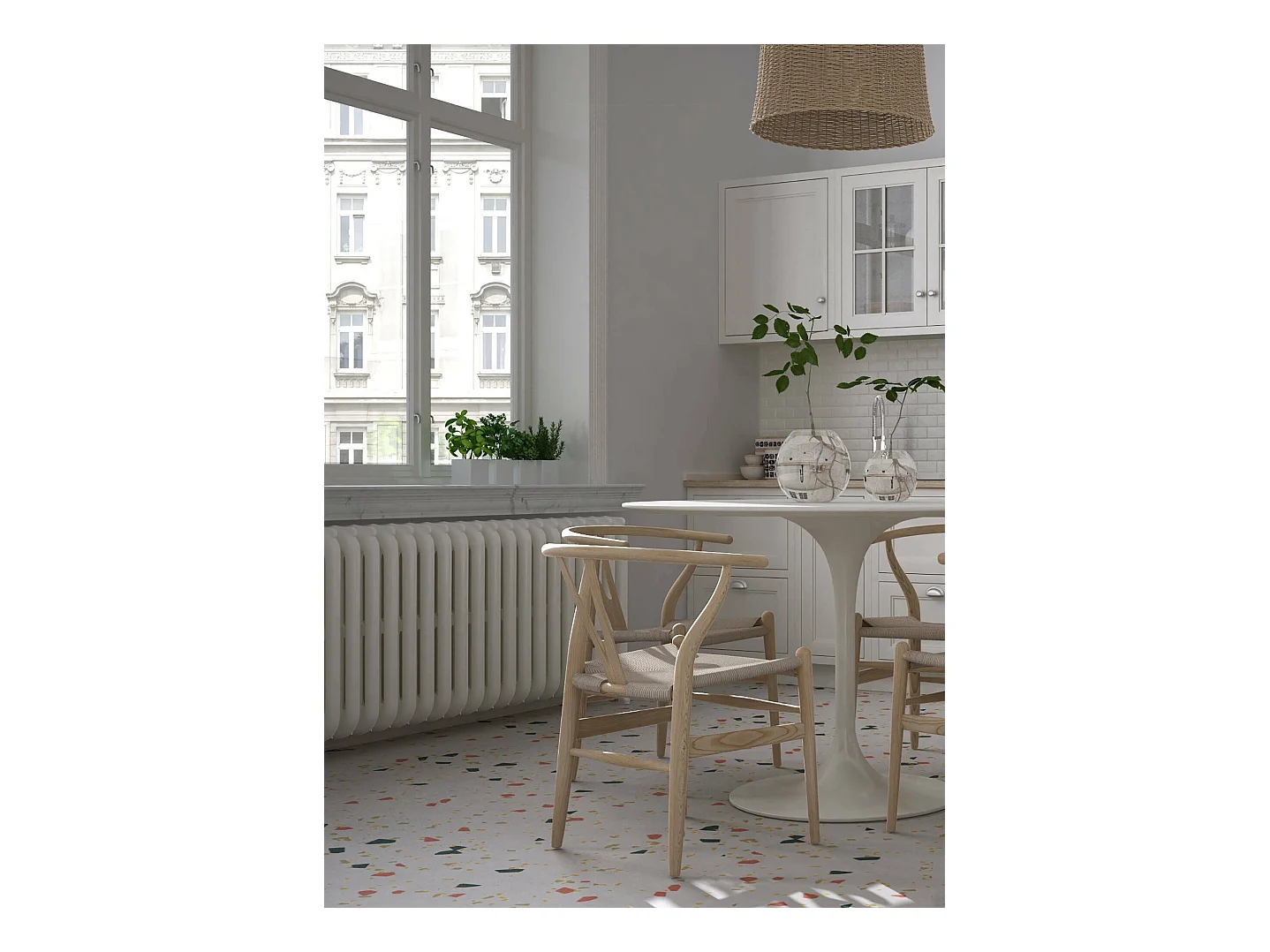 Table fixe Dpavard, Table de cuisine ronde, Table de salle à manger, Table avec plateau polyvalent, 100x100h75 cm, Blanc