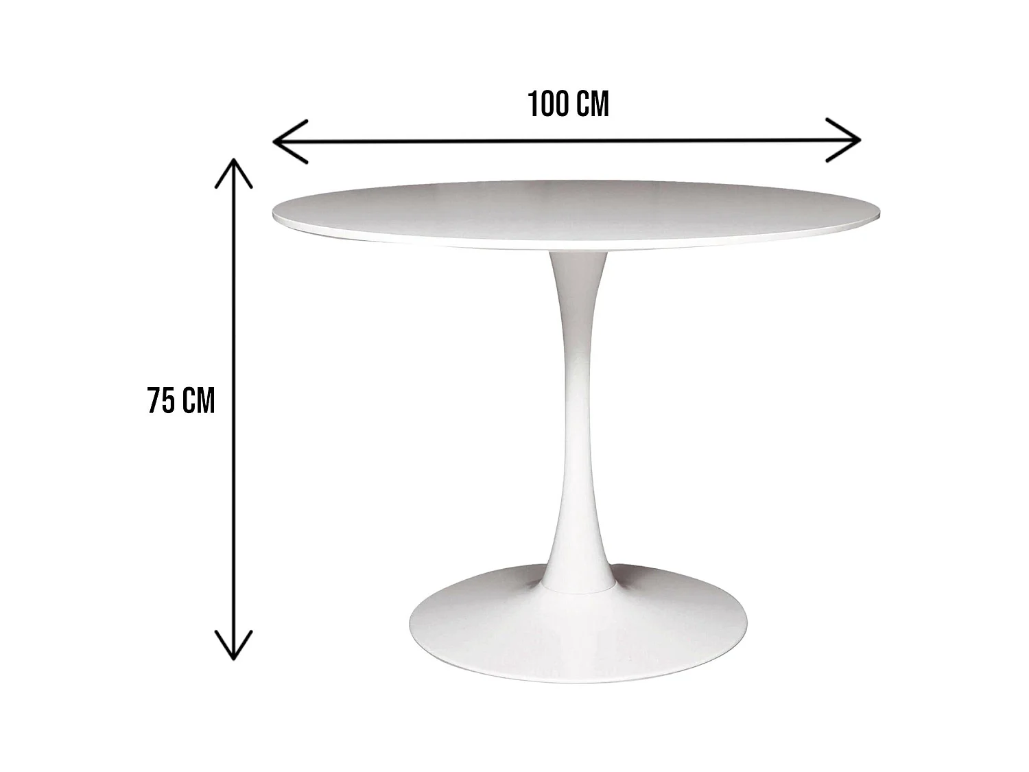 Table fixe Dpavard, Table de cuisine ronde, Table de salle à manger, Table avec plateau polyvalent, 100x100h75 cm, Blanc