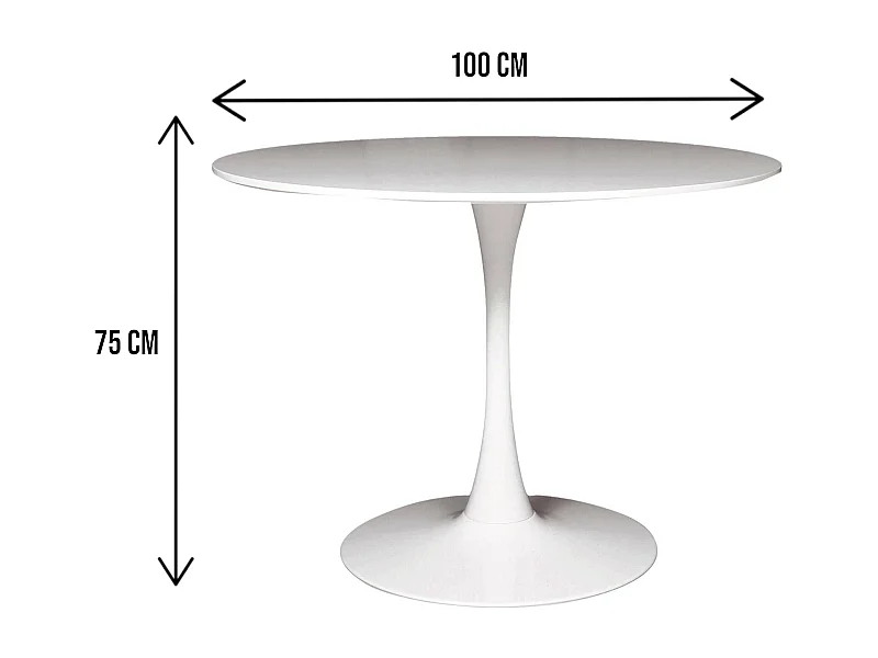 Table fixe Dpavard, Table de cuisine ronde, Table de salle à manger, Table avec plateau polyvalent, 100x100h75 cm, Blanc