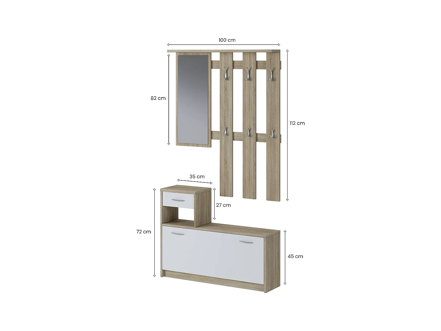 Dmora - Mobile da ingresso Daa, 100x26h190 cm, Bianco e Rovere