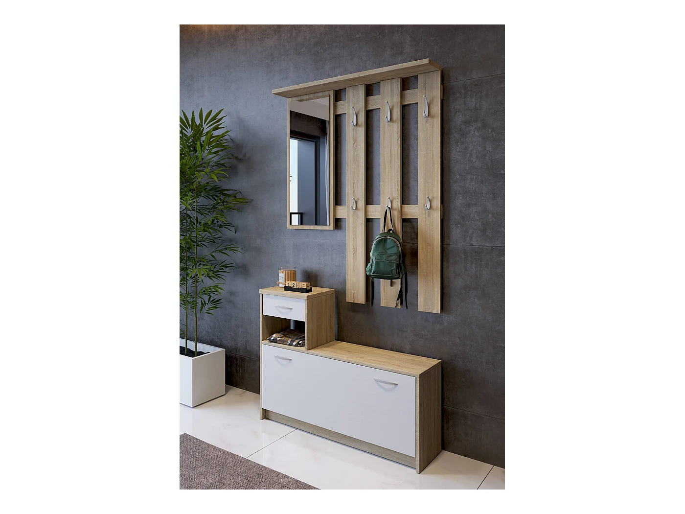 Dmora - Mobile da ingresso Daa, 100x26h190 cm, Bianco e Rovere