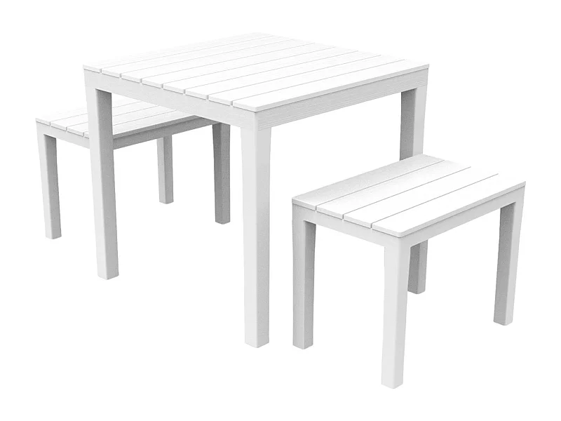 Outdoor-Lounge-Set Moncalieri, Gartenset mit 1 quadratischem Tisch und 2 Bänken, Picknickset für drinnen und draußen, 100 % Made in Italy, Weiß