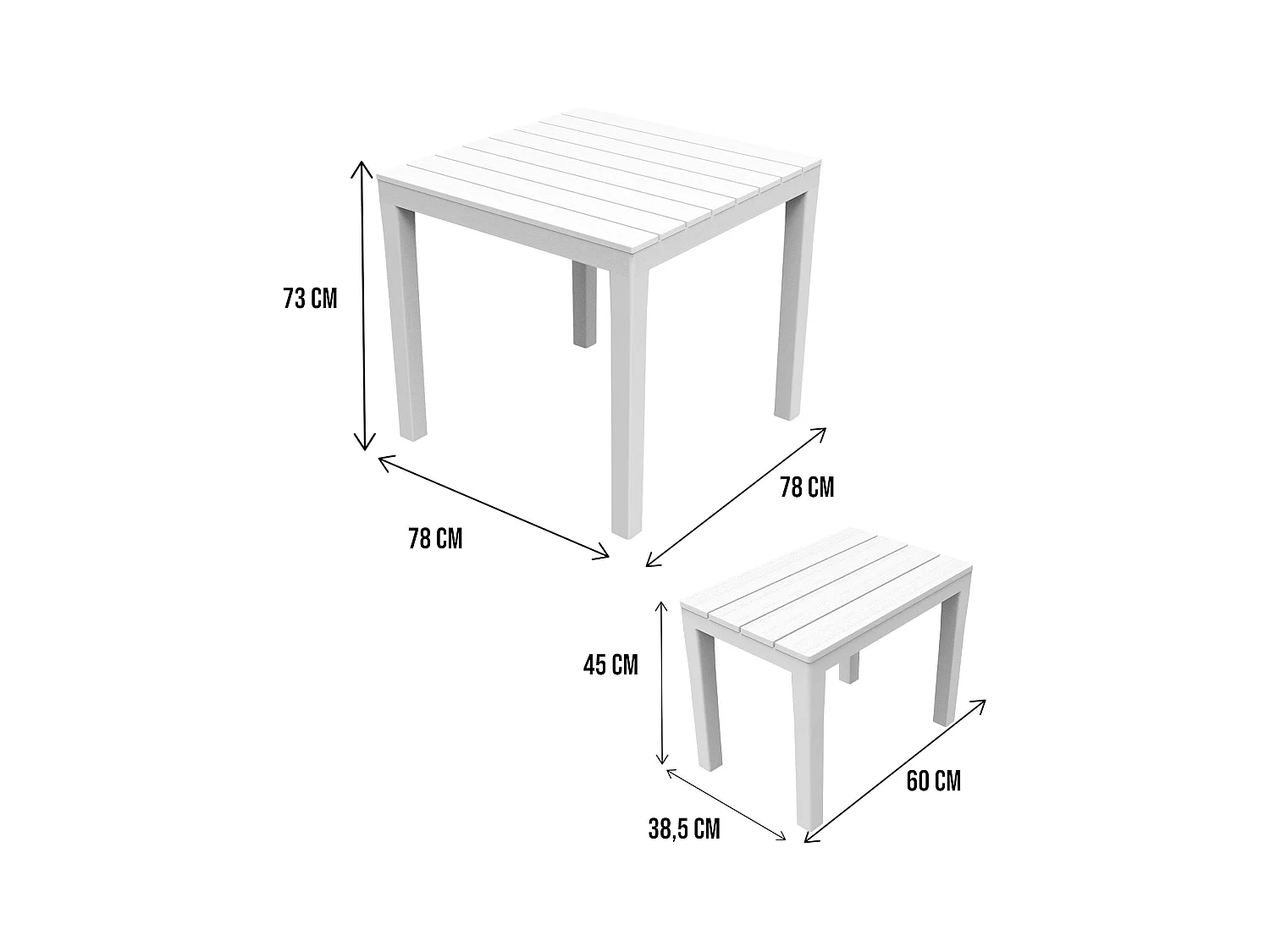 Conjunto lounge externo Moncalieri, Conjunto de jardim com 1 mesa quadrada e 2 bancos, Conjunto Pic Nic interno e externo, 100% Fabricado na Itália, Branco
