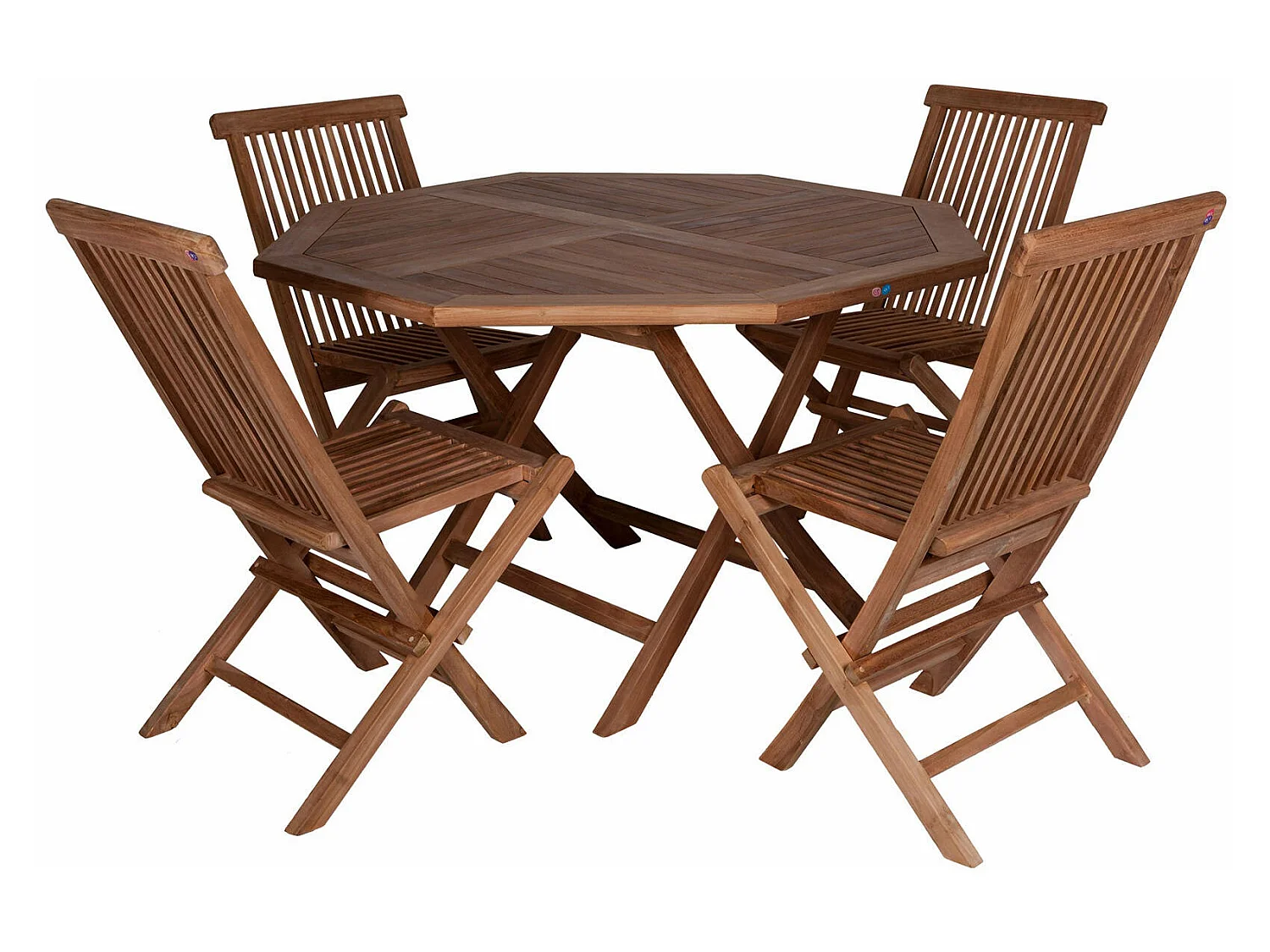 Conjunto de mesa e 4 cadeiras em madeira teca com mesa octogonal