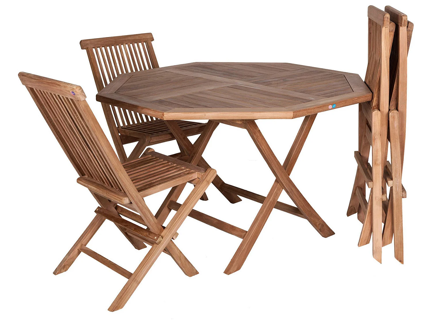 Conjunto de mesa e 4 cadeiras em madeira teca com mesa octogonal