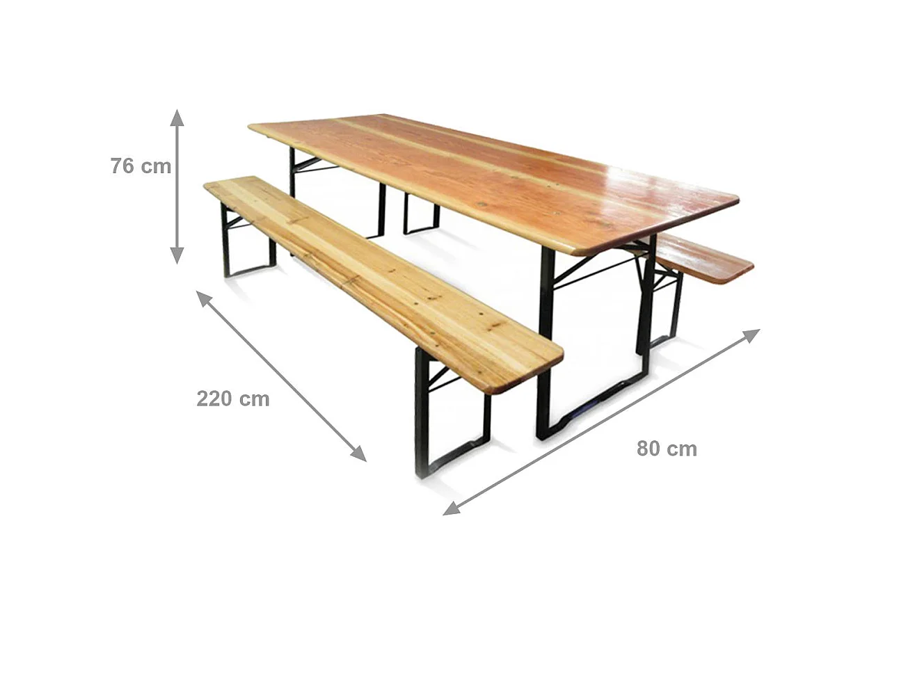 Conjunto de mesa e bancos dobráveis ​​para cervejaria, cor marrom, Medidas da mesa 220 x 76 x 80 cm, Medidas do banco 220 x 46 x 24 cm