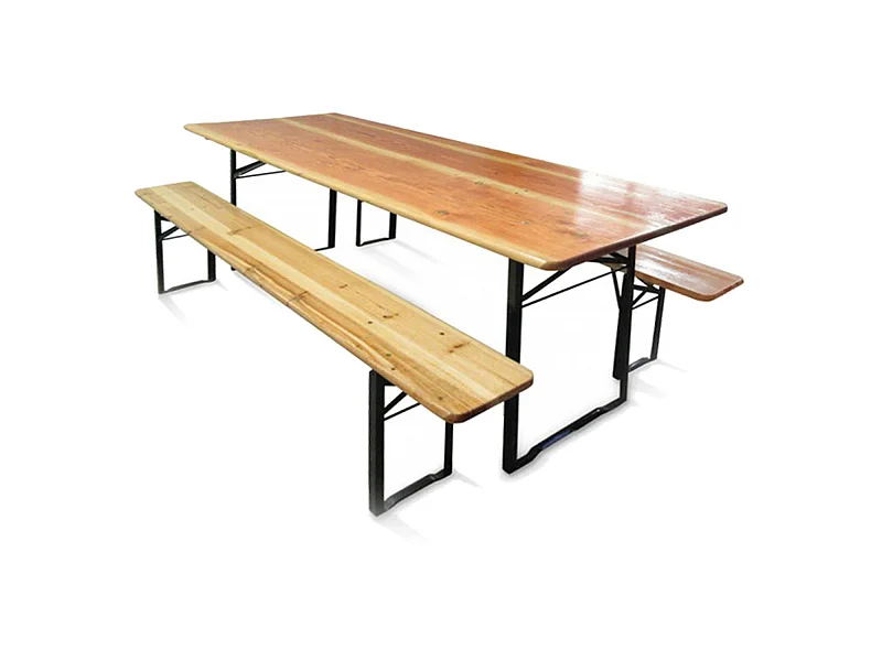 Conjunto de mesa e bancos dobráveis ​​para cervejaria, cor marrom, Medidas da mesa 220 x 76 x 80 cm, Medidas do banco 220 x 46 x 24 cm