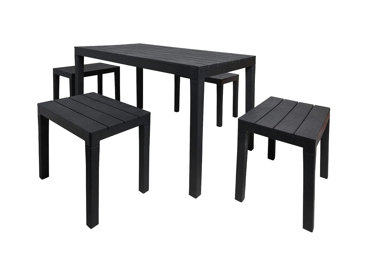 Conjunto lounge externo Sanremo, Conjunto de jardim com 1 mesa retangular e 4 bancos, Conjunto de piquenique interno e externo, 100% Fabricado na Itália, Antracite