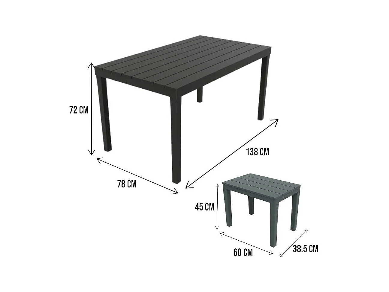 Conjunto lounge externo Sanremo, Conjunto de jardim com 1 mesa retangular e 4 bancos, Conjunto de piquenique interno e externo, 100% Fabricado na Itália, Antracite