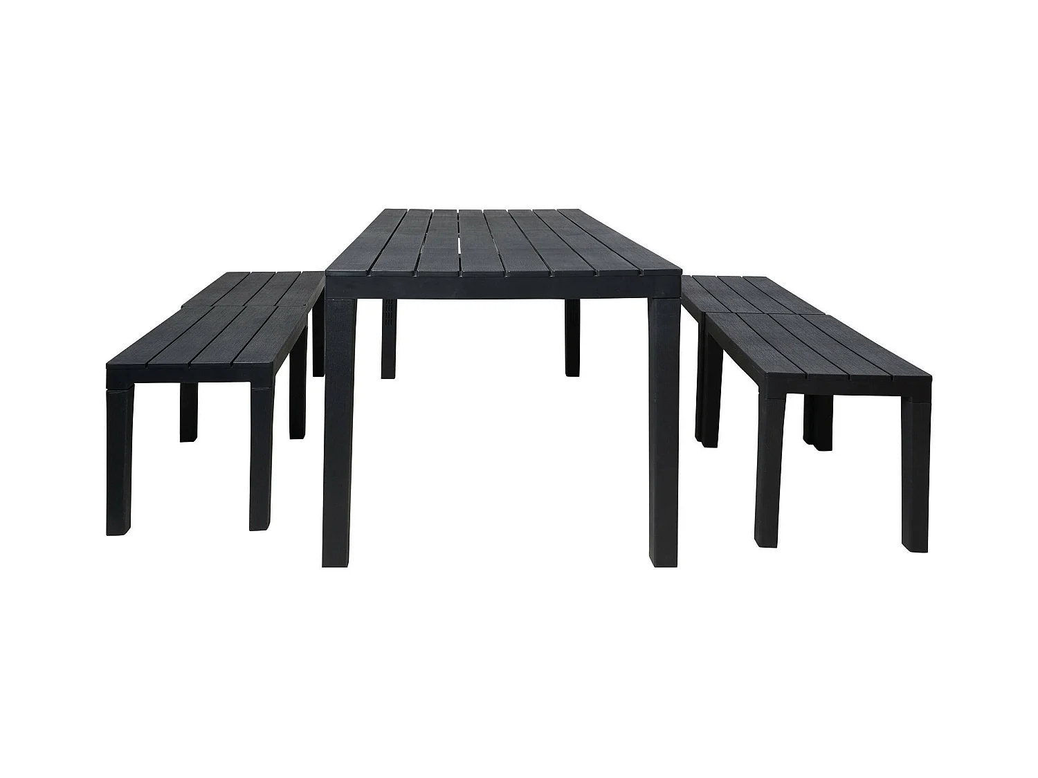 Conjunto lounge externo Sanremo, Conjunto de jardim com 1 mesa retangular e 4 bancos, Conjunto de piquenique interno e externo, 100% Fabricado na Itália, Antracite