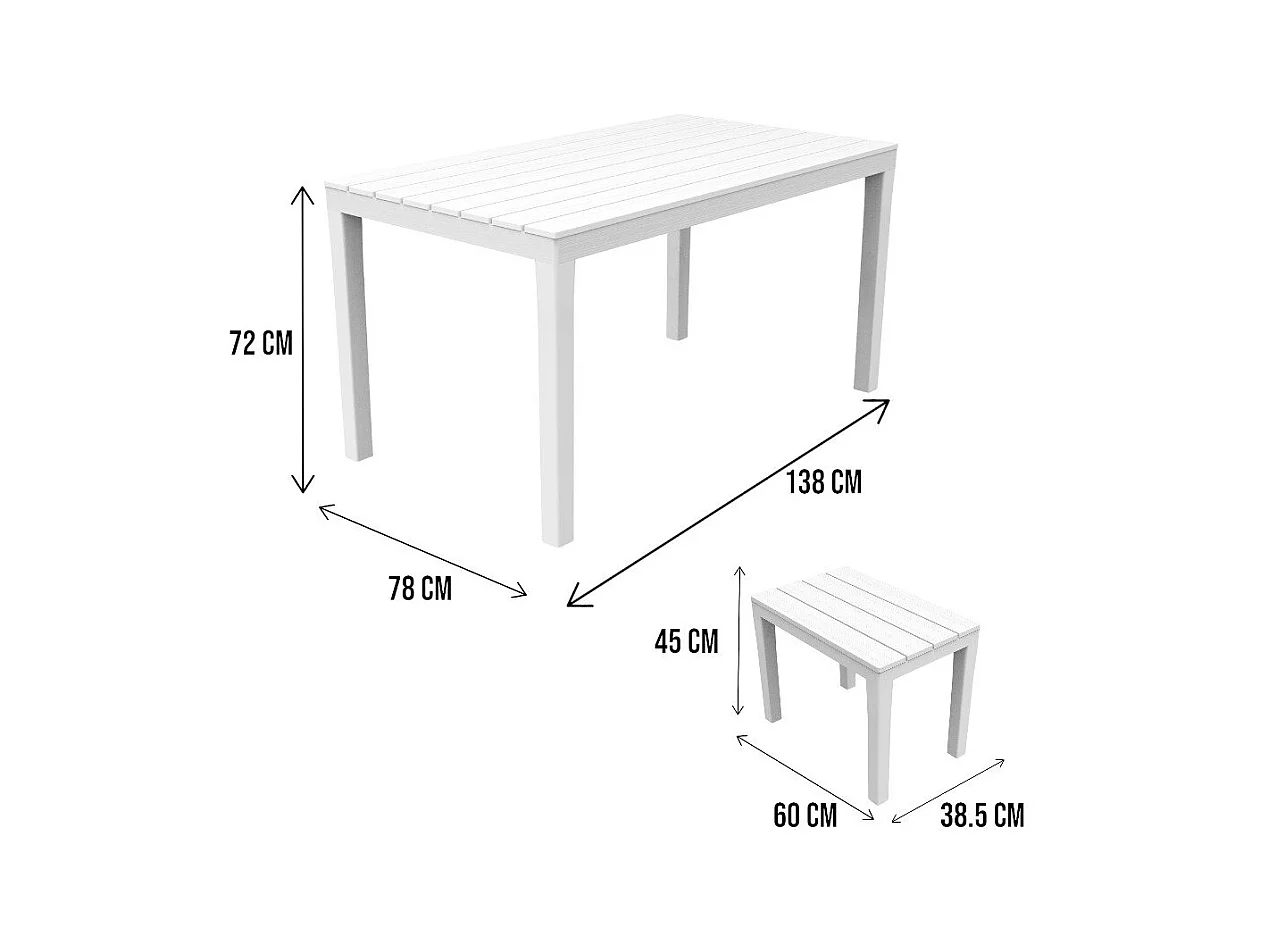 Conjunto lounge externo Sanremo, Conjunto de jardim com 1 mesa retangular e 4 bancos, Conjunto de piquenique interno e externo, 100% Fabricado na Itália, Branco