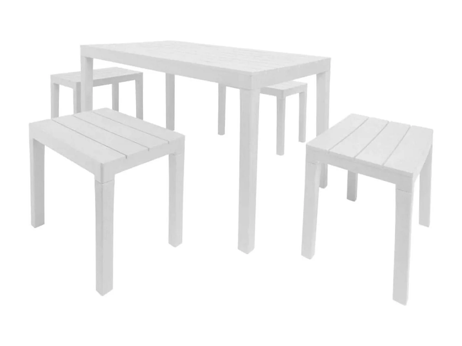 Conjunto lounge externo Sanremo, Conjunto de jardim com 1 mesa retangular e 4 bancos, Conjunto de piquenique interno e externo, 100% Fabricado na Itália, Branco