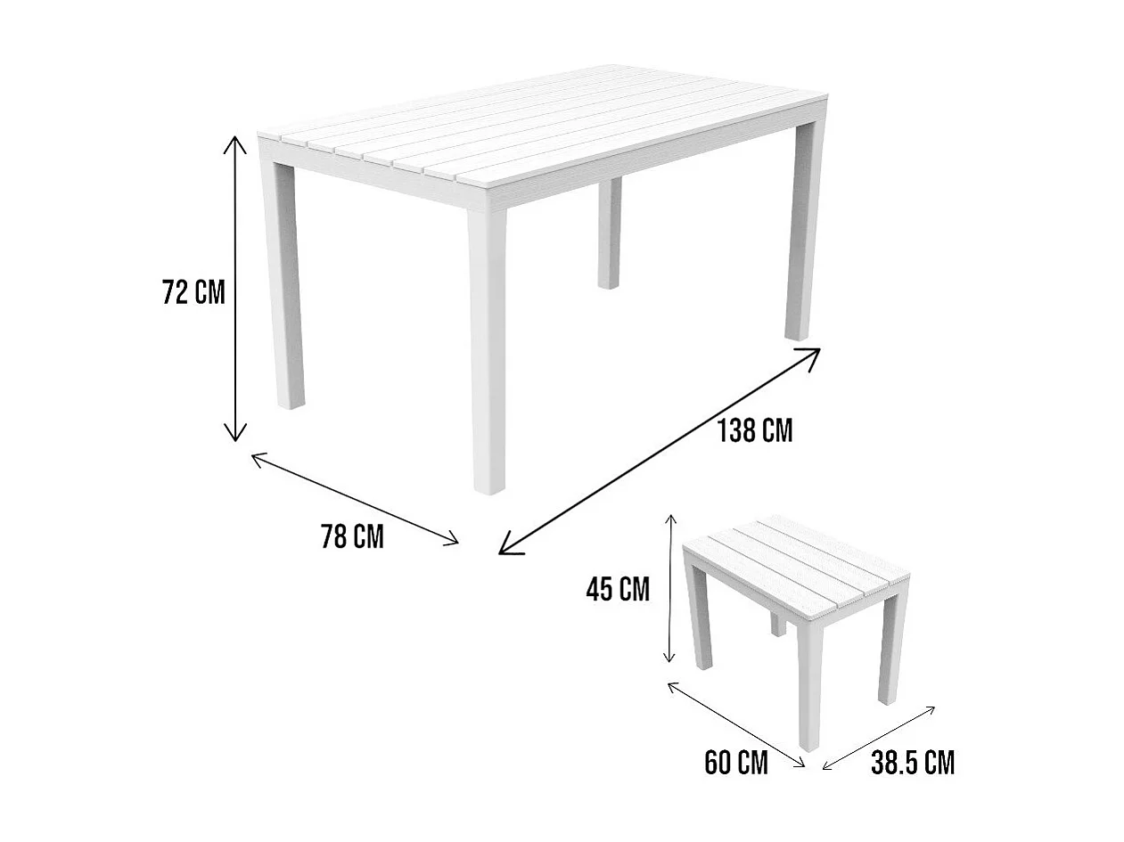 Conjunto lounge externo Sanremo, Conjunto de jardim com 1 mesa retangular e 4 bancos, Conjunto de piquenique interno e externo, 100% Fabricado na Itália, Branco