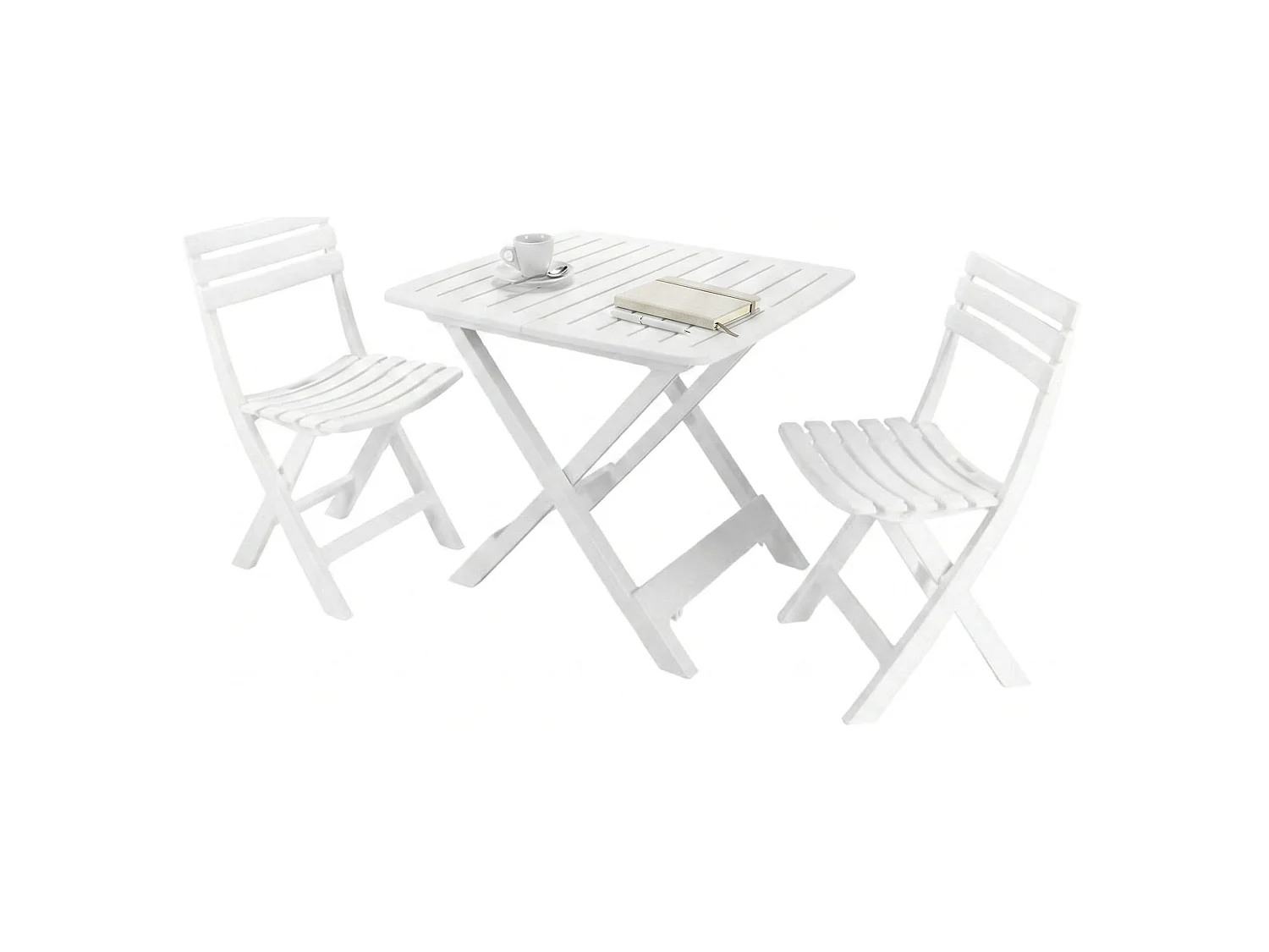 Ensemble de salon d'extérieur Paterno', Composition de jardin avec 2 fauteuils et 1 table, Salon de camping, 100% Made in Italy, Blanc