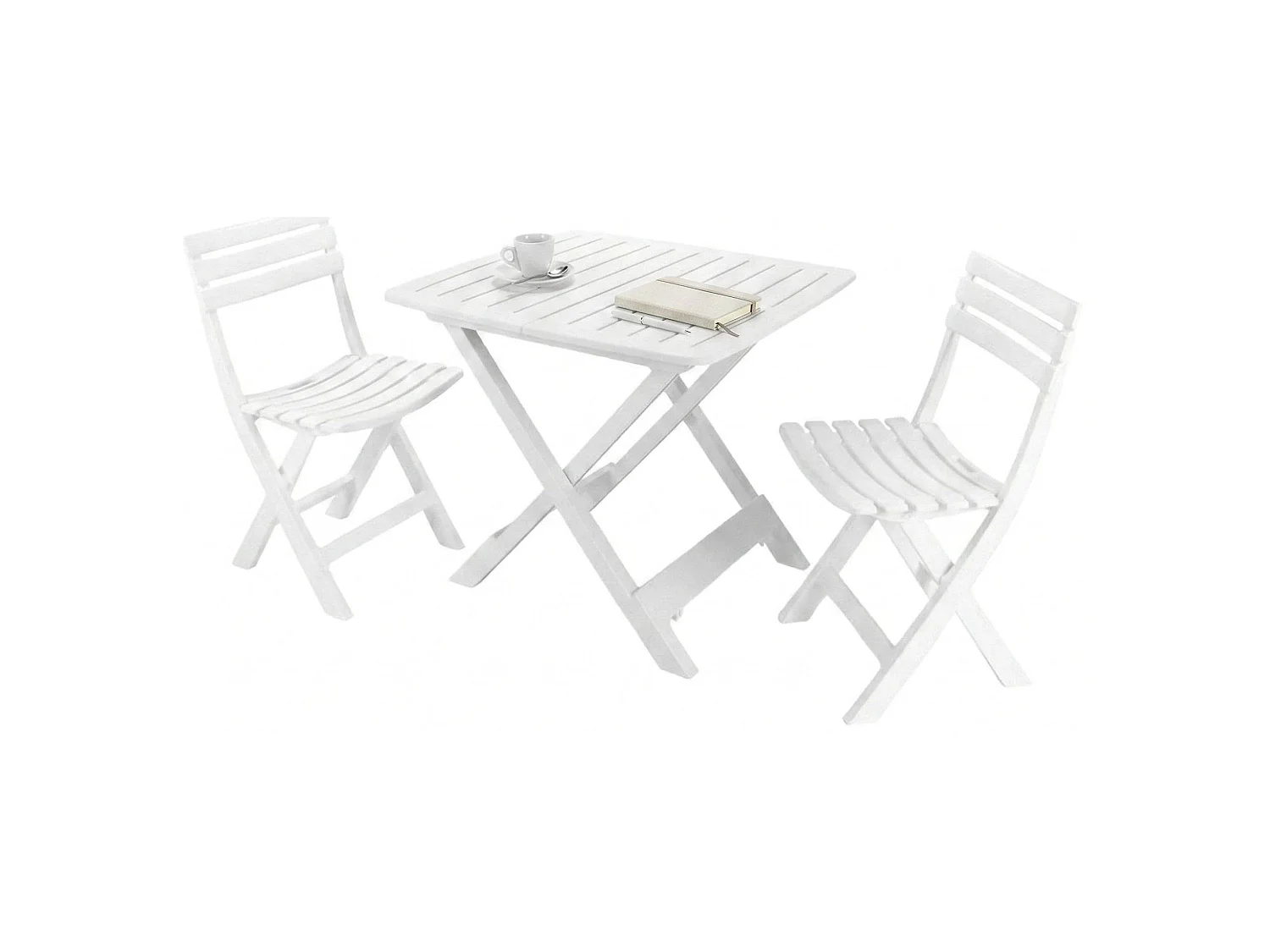 Conjunto lounge ao ar livre Paterno, Conjunto de jardim com 2 poltronas e 1 mesa, Conjunto de camping, 100% Fabricado na Itália, Branco