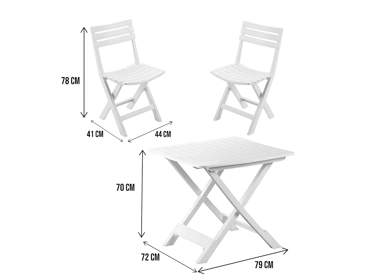 Conjunto lounge ao ar livre Paterno, Conjunto de jardim com 2 poltronas e 1 mesa, Conjunto de camping, 100% Fabricado na Itália, Branco