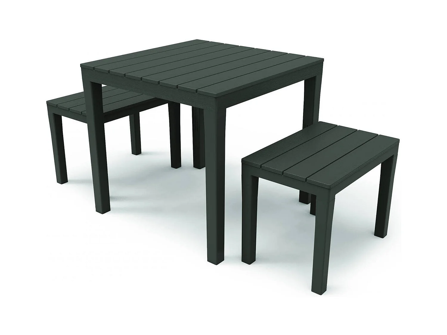 Conjunto lounge externo Moncalieri, Conjunto de jardim com 1 mesa quadrada e 2 bancos, Conjunto Pic Nic interno e externo, 100% Fabricado na Itália, Antracite