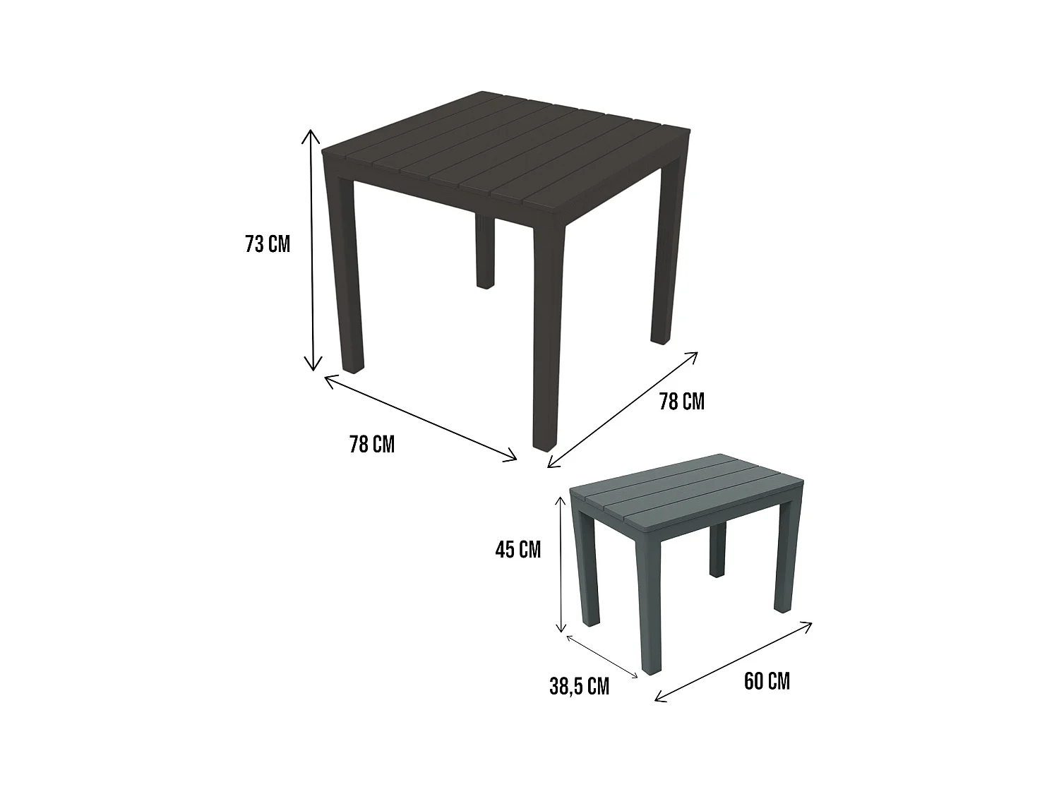 Conjunto lounge externo Moncalieri, Conjunto de jardim com 1 mesa quadrada e 2 bancos, Conjunto Pic Nic interno e externo, 100% Fabricado na Itália, Antracite