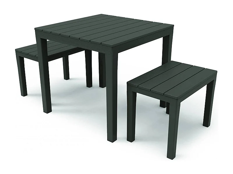 Moncalieri outdoor loungeset, Tuinset met 1 vierkante tafel en 2 banken, Indoor en outdoor Pic Nic set, 100% Made in Italy, Antraciet