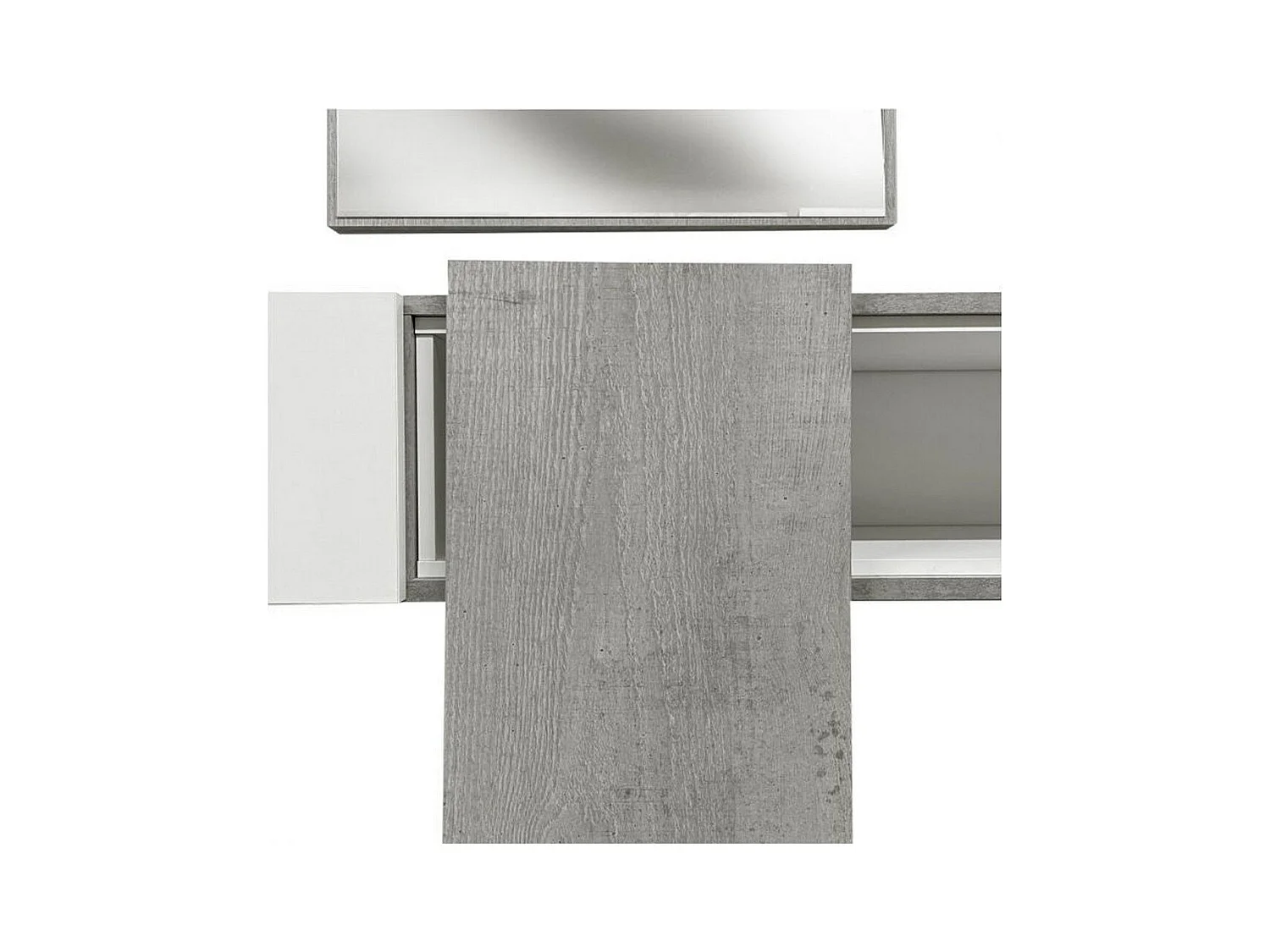 Meuble d'entrée Dpinz, Entrée suspendue, Élément mural avec miroir, Vide poche d'entrée avec tiroir et miroir, 100x27h75 cm, Ciment et Blanc