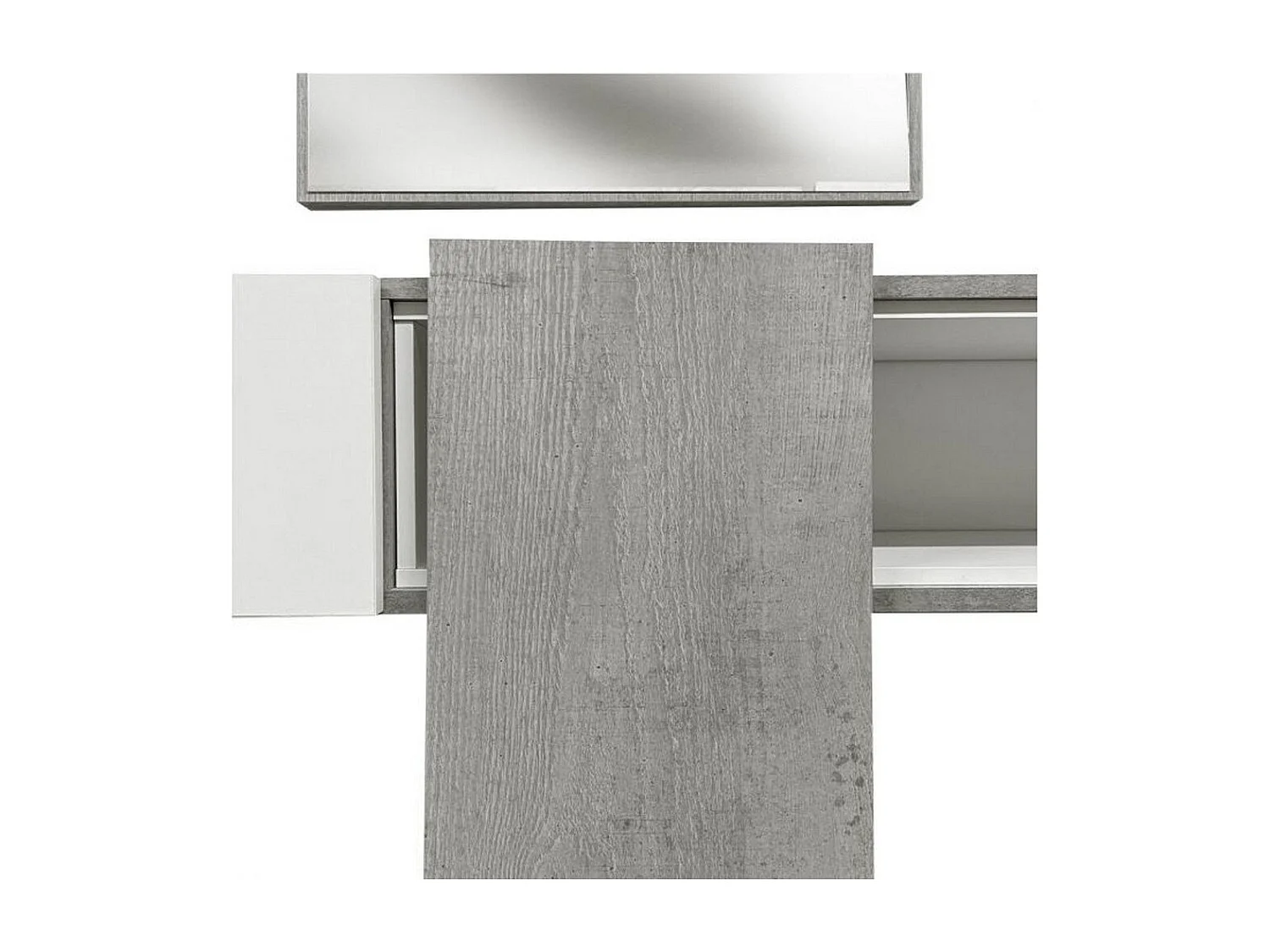 Meuble d'entrée Dpinz, Entrée suspendue, Élément mural avec miroir, Vide poche d'entrée avec tiroir et miroir, 100x27h75 cm, Ciment et Blanc