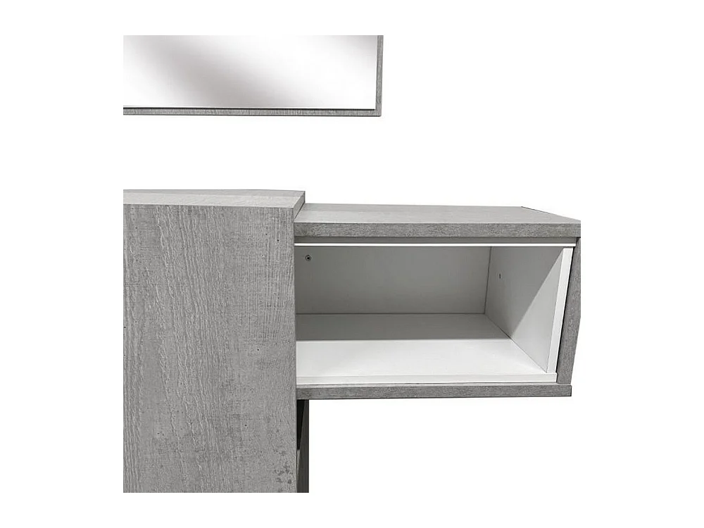 Meuble d'entrée Dpinz, Entrée suspendue, Élément mural avec miroir, Vide poche d'entrée avec tiroir et miroir, 100x27h75 cm, Ciment et Blanc