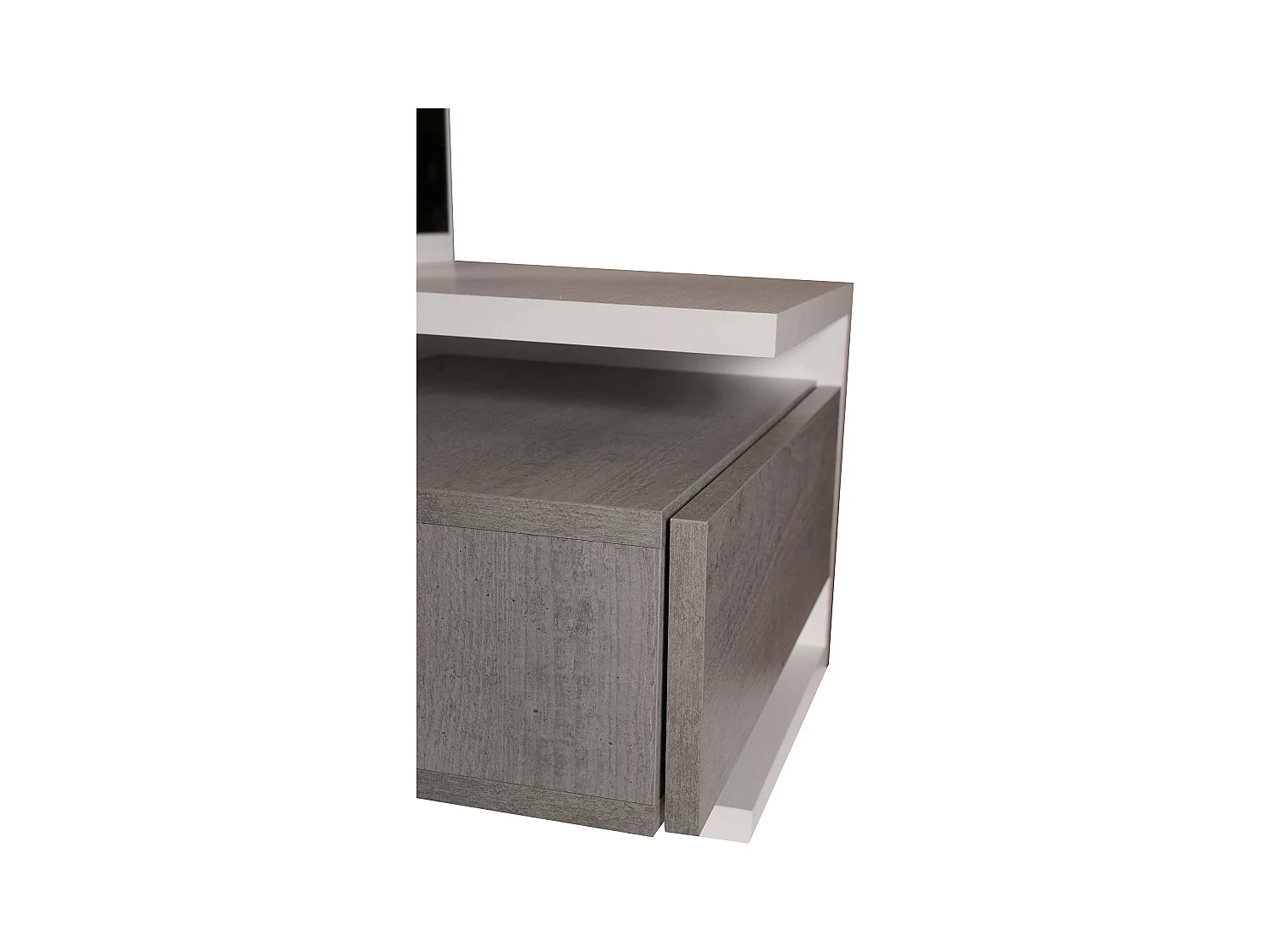 Meuble d'entrée avec miroir, entrée pour hall avec tiroir et étagère, Vide-poche pour petits appartements, 43x32h90 cm, Couleur Blanc et Béton