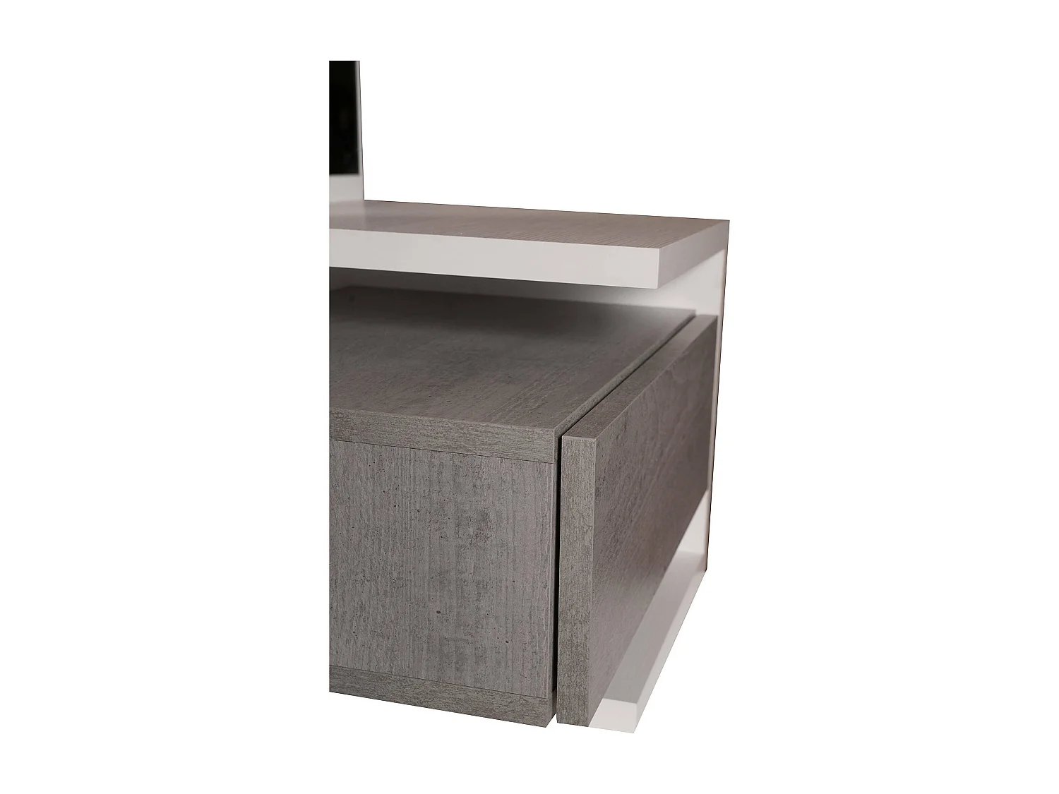 Meuble d'entrée avec miroir, entrée pour hall avec tiroir et étagère, Vide-poche pour petits appartements, 43x32h90 cm, Couleur Blanc et Béton