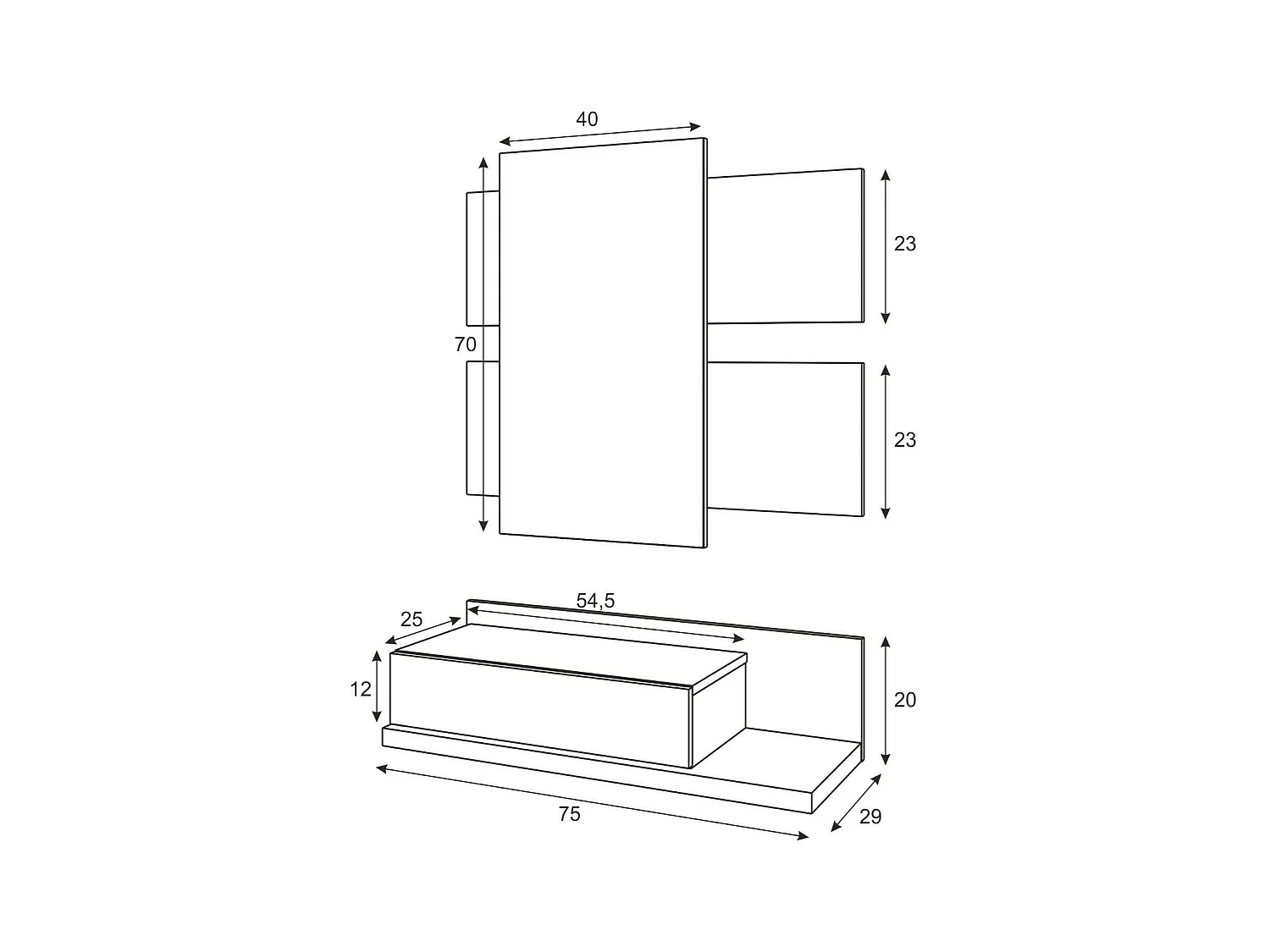 DCori entreemeubel, Hangende entree met spiegel, Entreemeubel met lade, 75x29h90 cm, Wit en Eiken