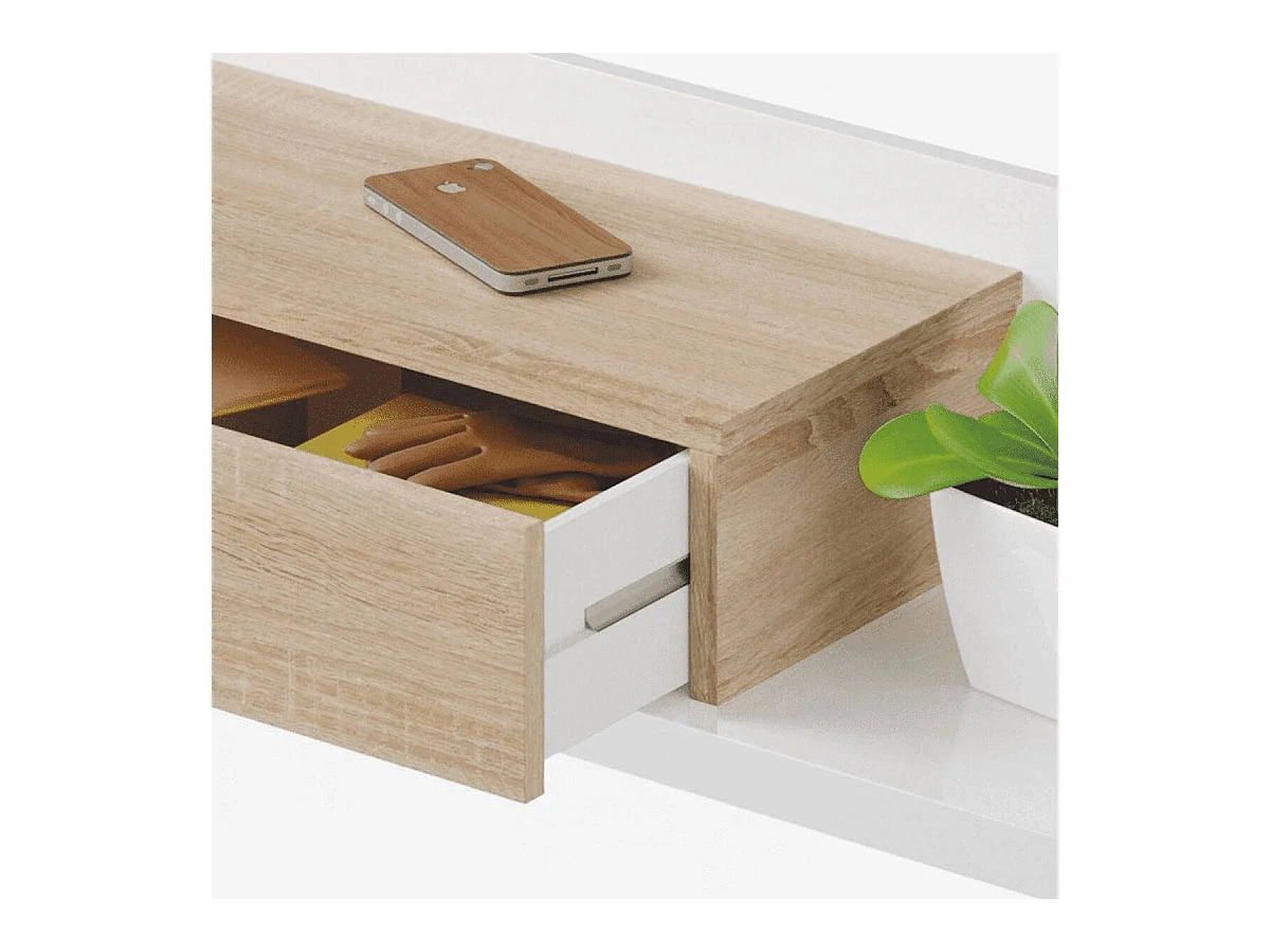 DCori entreemeubel, Hangende entree met spiegel, Entreemeubel met lade, 75x29h90 cm, Wit en Eiken