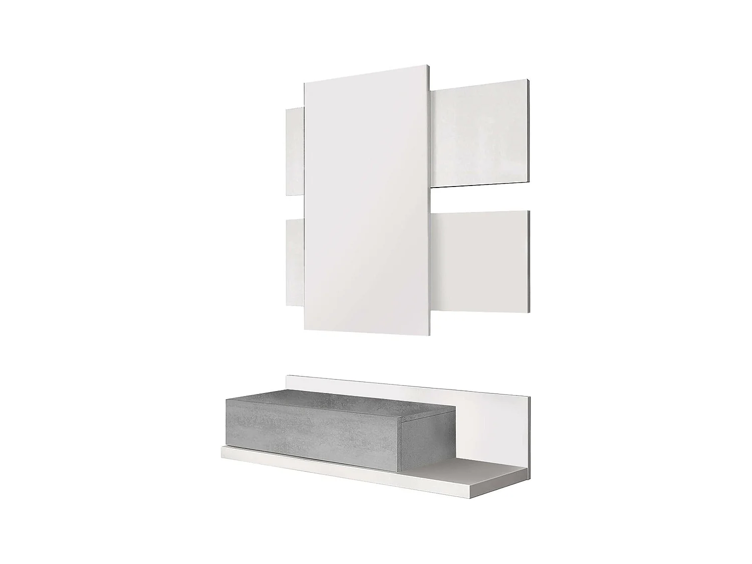 Armario de entrada Dcori, Hall de entrada suspendido con espejo, Mueble con cajón para entrada, 75x29h90 cm, Blanco y Cemento
