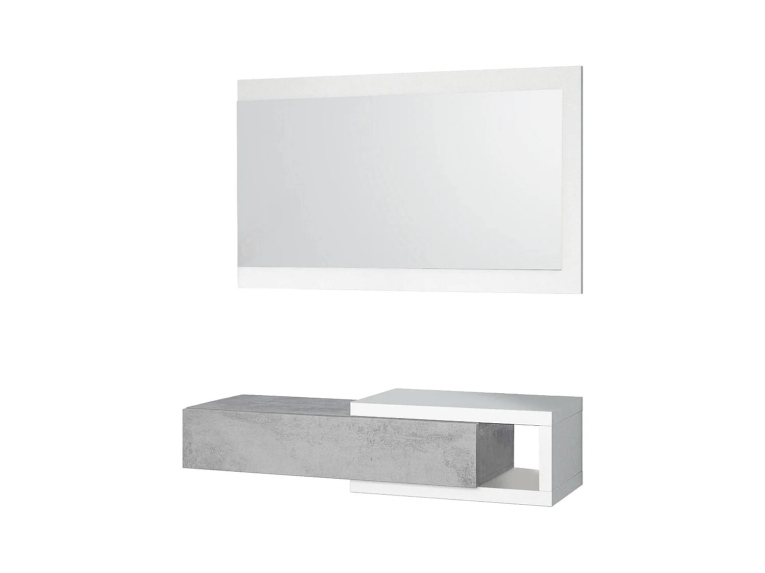 Meuble d'entrée Dhasi, Entrée réversible avec miroir, Meuble d'entrée avec tiroir, Plateau de poche pour appartements, 95x26h69 cm, Blanc et Ciment