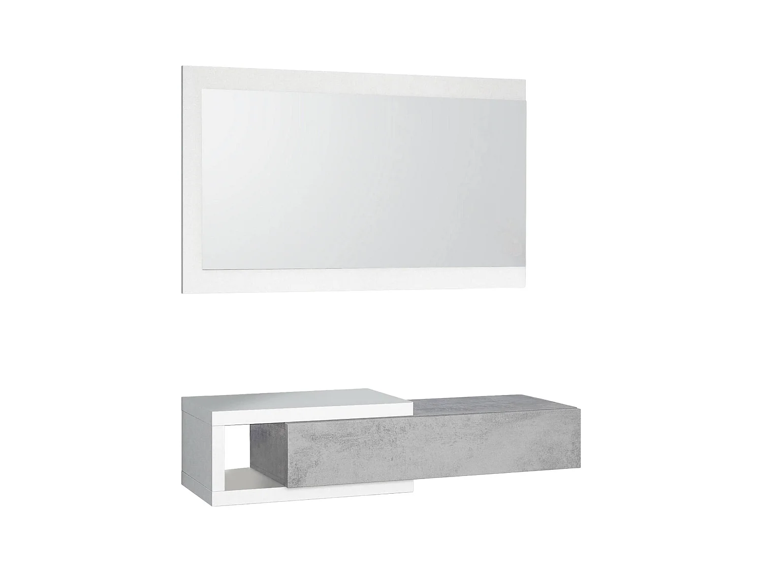 Meuble d'entrée Dhasi, Entrée réversible avec miroir, Meuble d'entrée avec tiroir, Plateau de poche pour appartements, 95x26h69 cm, Blanc et Ciment