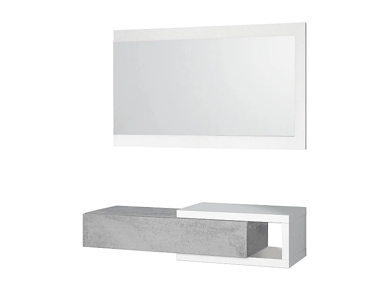 Dhasi entreemeubilair, Omkeerbare entree met spiegel, Halmeubel met lade, Zakblad voor appartementen, 95x26h69 cm, Wit en Cement