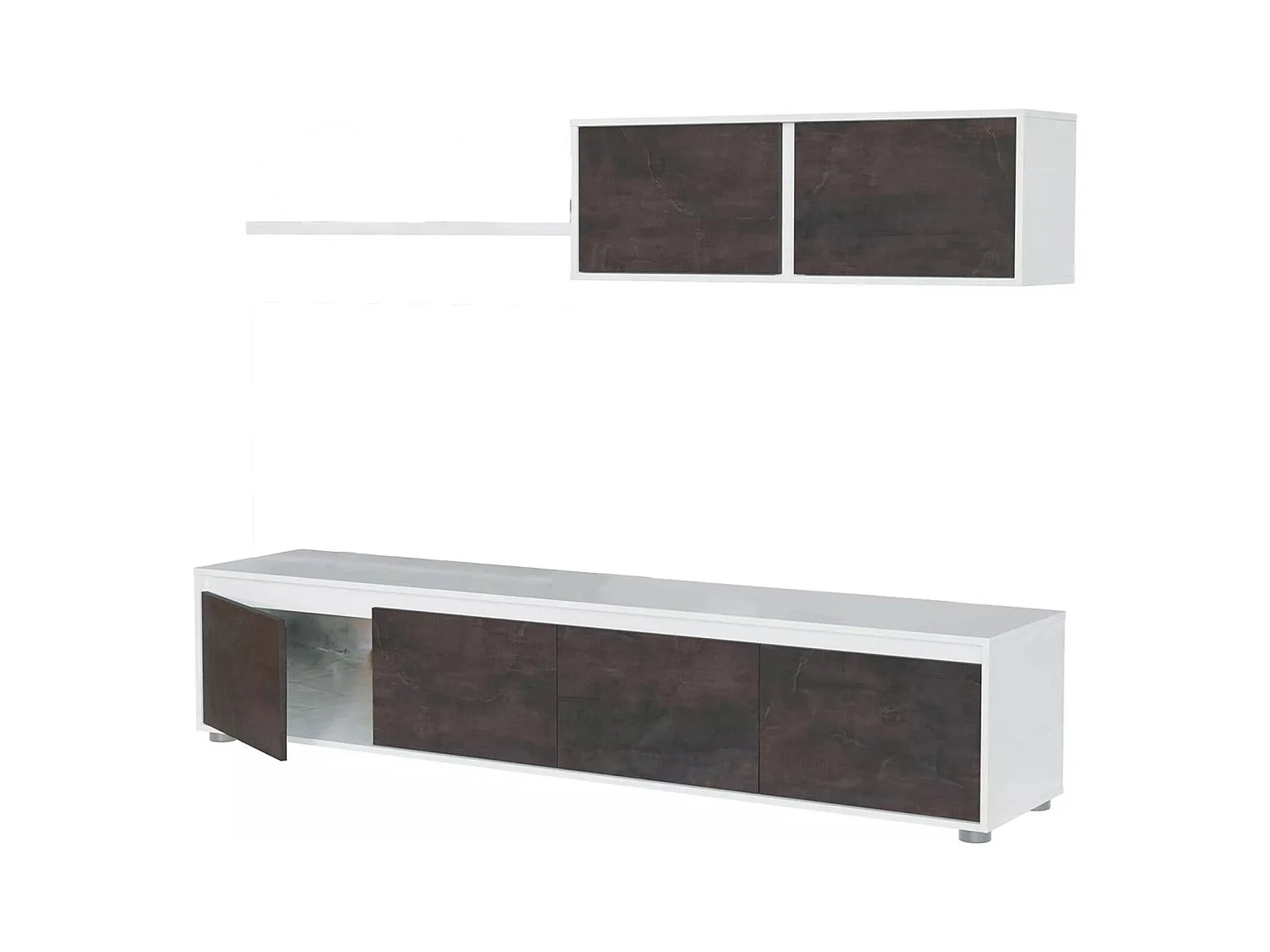 Système mural Savannah, meuble TV meuble de salon, Composition d'ensemble de salon, Ensemble de salon avec élément mural, 200x41h43 cm, Blanc et Oxyde