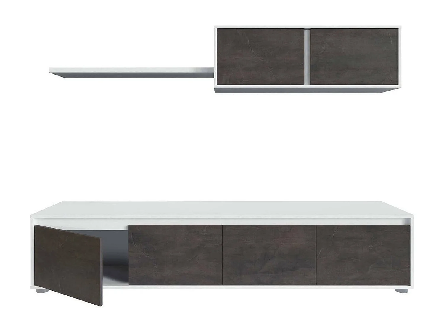 Einbaufertige Wand Savannah, TV-Ständer für Wohnzimmer, Zusammensetzung des Wohnzimmersets, Wohnzimmergarnitur mit Schrankwand, 200x41h43 cm, WeiÃŸ und Oxid