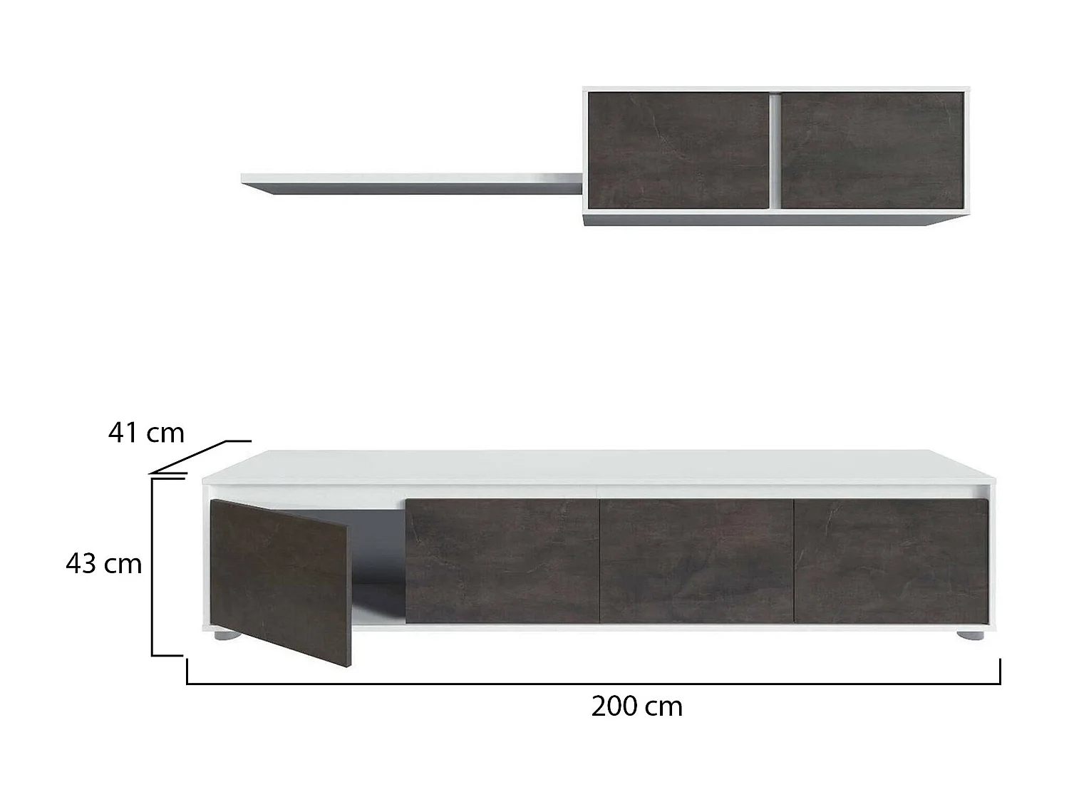 Dmora Wandmeubel Savannah 41x200x43h cm Wit 4 Planken Draaideur, 6 Deuren