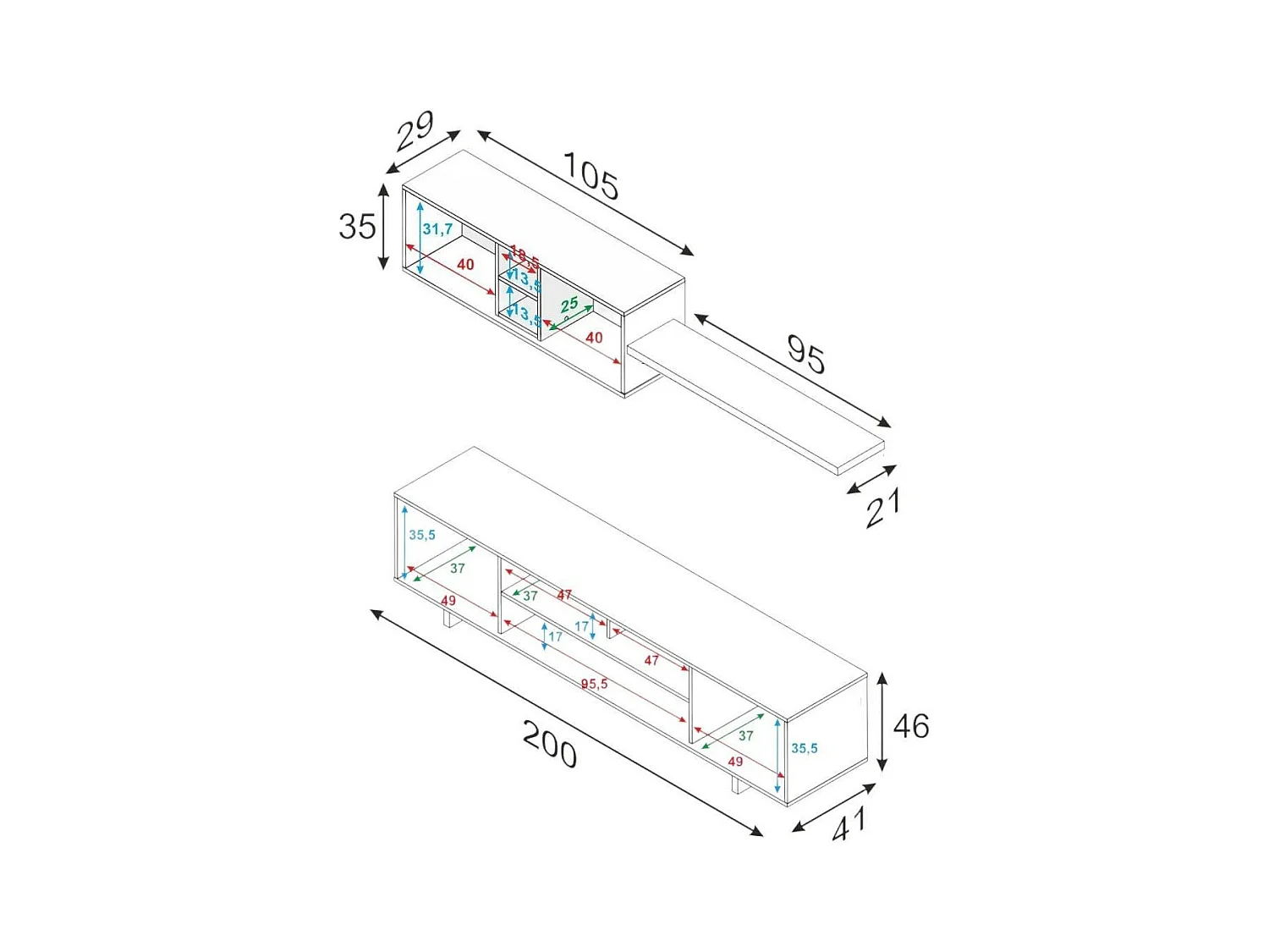 Parete attrezzata Hartford, Mobile da soggiorno porta TV, Composizione set salotto, Set salotto con pensile, 260x41h46 cm, Bianco lucido e Rovere