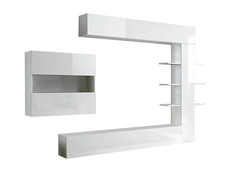 Móvel de parede reversível para sala, Fabricado na Itália, Móvel de TV, Conjunto de sala moderno, 295x30h197 cm, cor branco brilhante e fosco