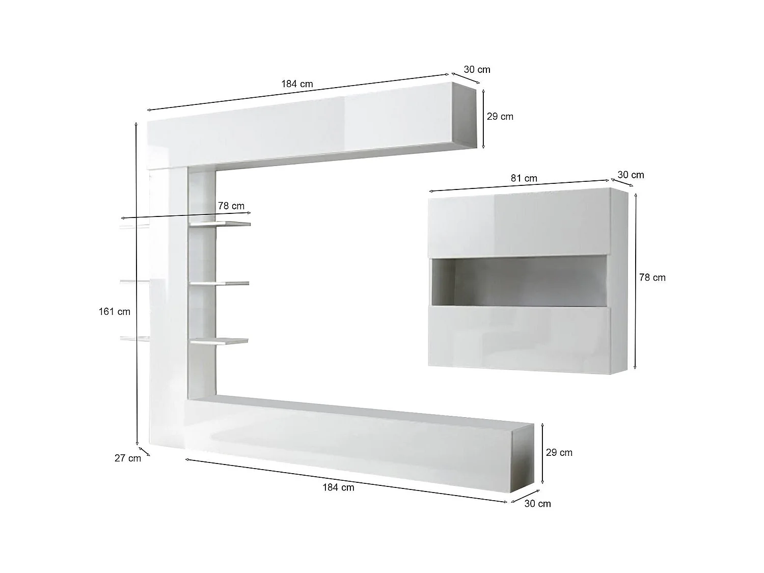 Móvel de parede reversível para sala, Fabricado na Itália, Móvel de TV, Conjunto de sala moderno, 295x30h197 cm, cor branco brilhante e fosco