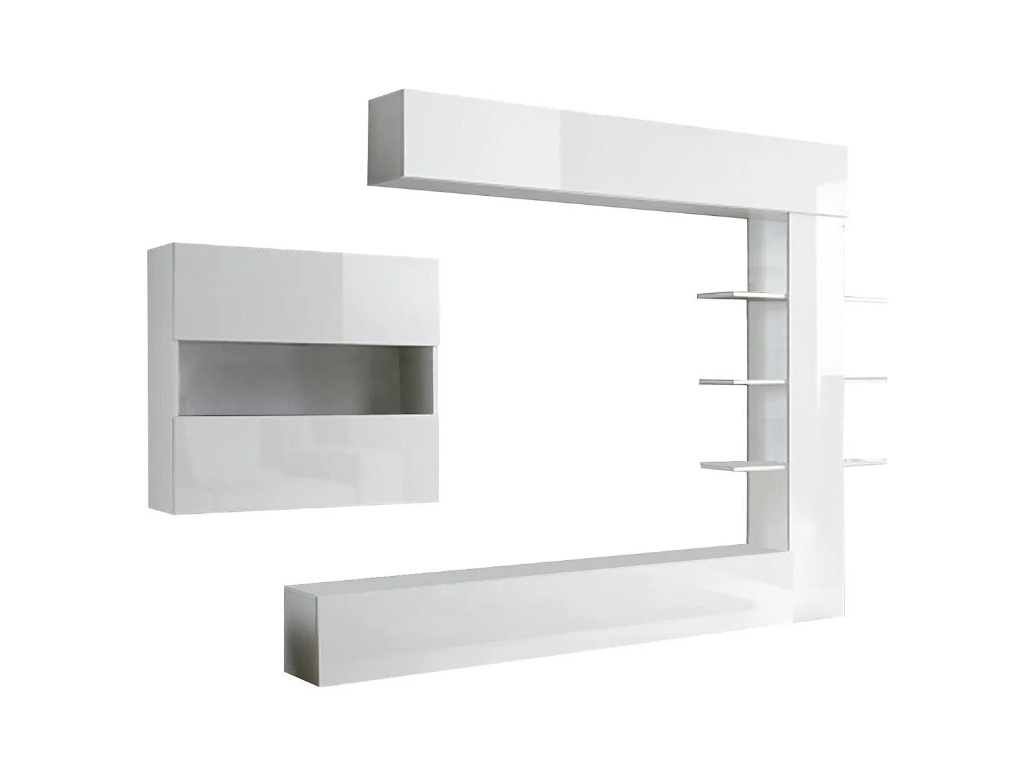 Ensemble mural de salon réversible, Made in Italy, Meuble TV, Ensemble de salon moderne, 295x30h197 cm, couleur Blanc Brillant et Mat