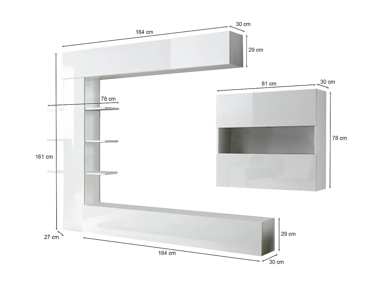 Ensemble mural de salon réversible, Made in Italy, Meuble TV, Ensemble de salon moderne, 295x30h197 cm, couleur Blanc Brillant et Mat