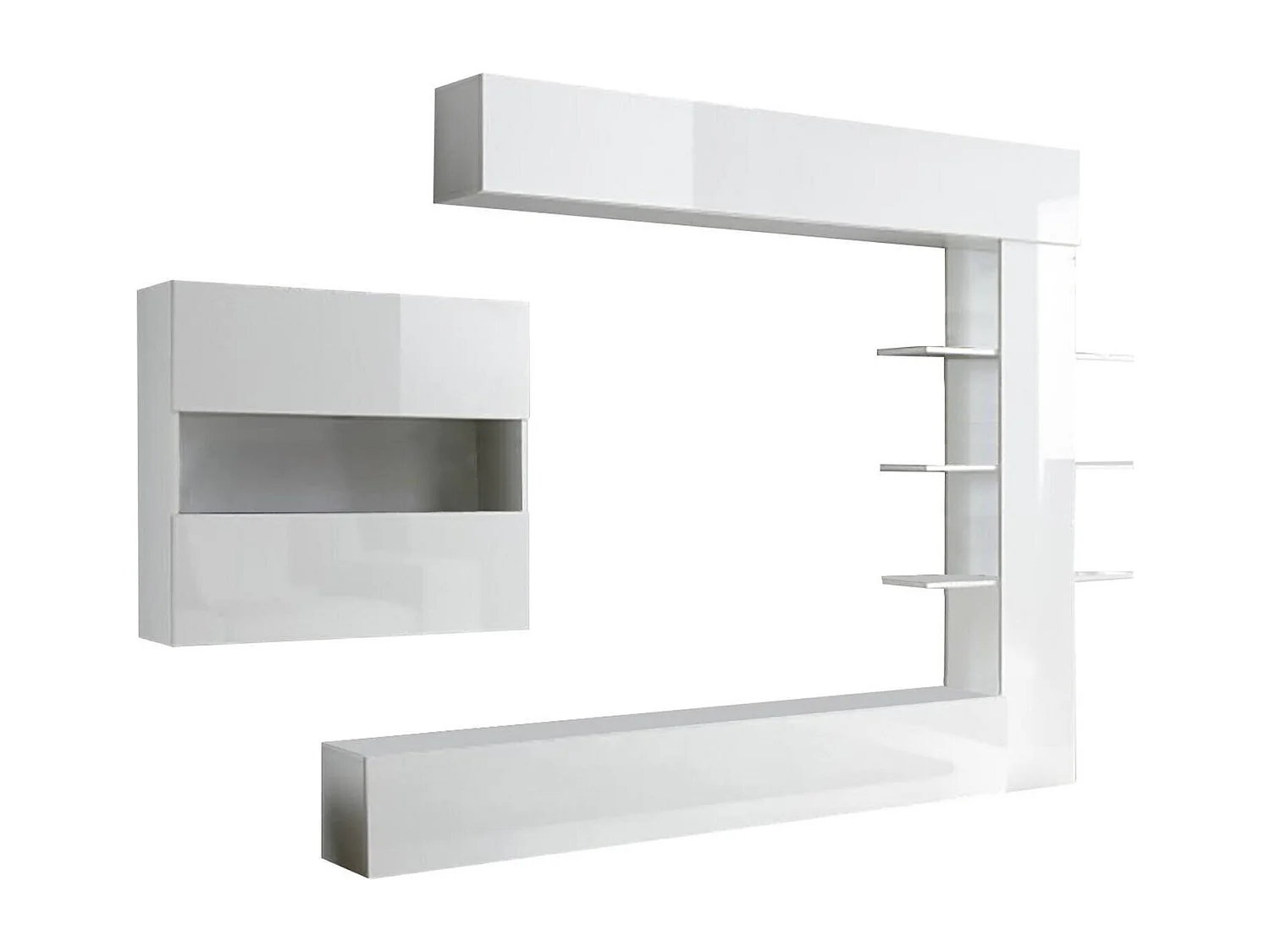 Parete attrezzata da soggiorno reversibile, Made in Italy, Mobile porta TV, Set salotto moderno, cm 295x30h197, colore Bianco lucido e Opaco