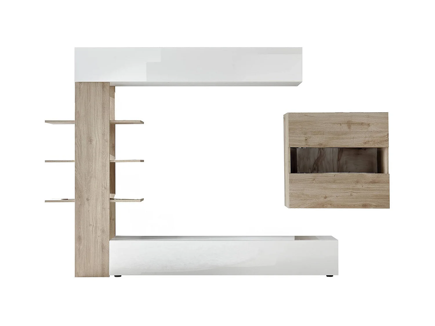 Ensemble mural de salon réversible, Made in Italy, Meuble TV, Ensemble de salon moderne, 295x30h197 cm, Blanc brillant et couleur Chêne