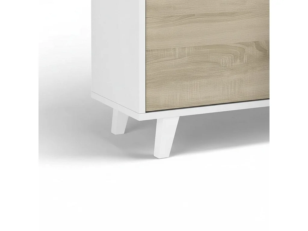 Sistema de parede Orlando, móvel de sala de TV, Composição de sala com móvel de parede e prateleira, 200x50h41 cm, Branco e Carvalho