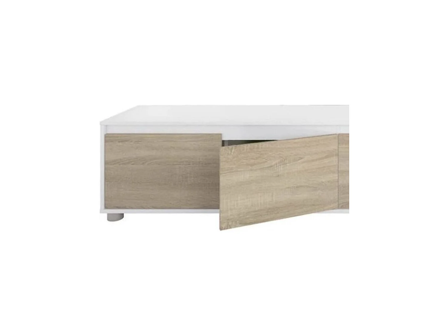 Einbaufertige Wand Savannah, TV-Ständer für Wohnzimmer, Zusammensetzung des Wohnzimmersets, Wohnzimmergarnitur mit Schrankwand, 200x41h43 cm, WeiÃŸ und Eiche