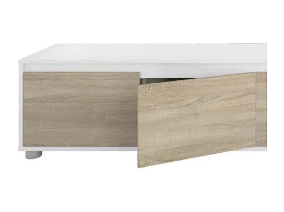 Sistema de parede Savannah, móvel de sala de TV, composição de conjunto de sala, conjunto de sala com móvel de parede, 200x41h43 cm, Branco e Carvalho